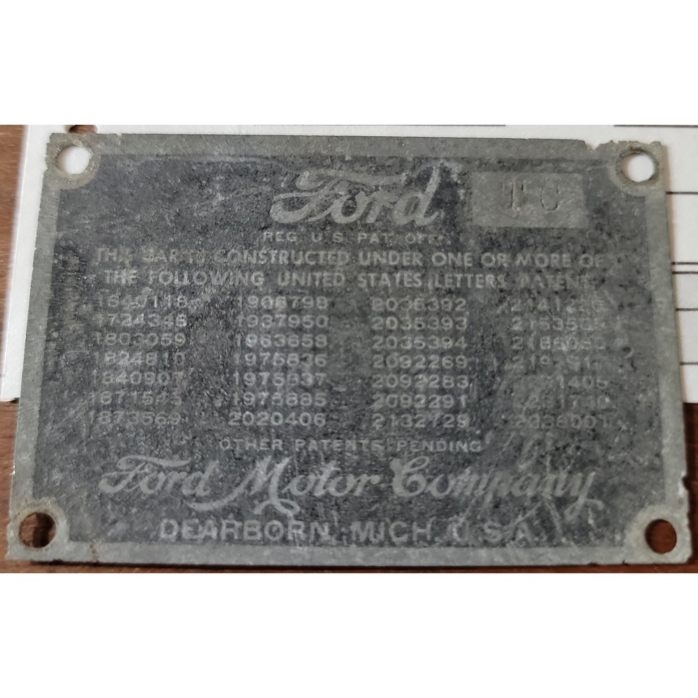 1948 Ford 2 Door Cowl Tag Data Plate Ford Motor Company Dearborn Michigan USA
